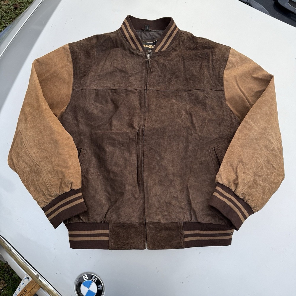 80s vintage Montee Insulated Full Zip Two-Tone Suede Bomber Jacket Men's XXL